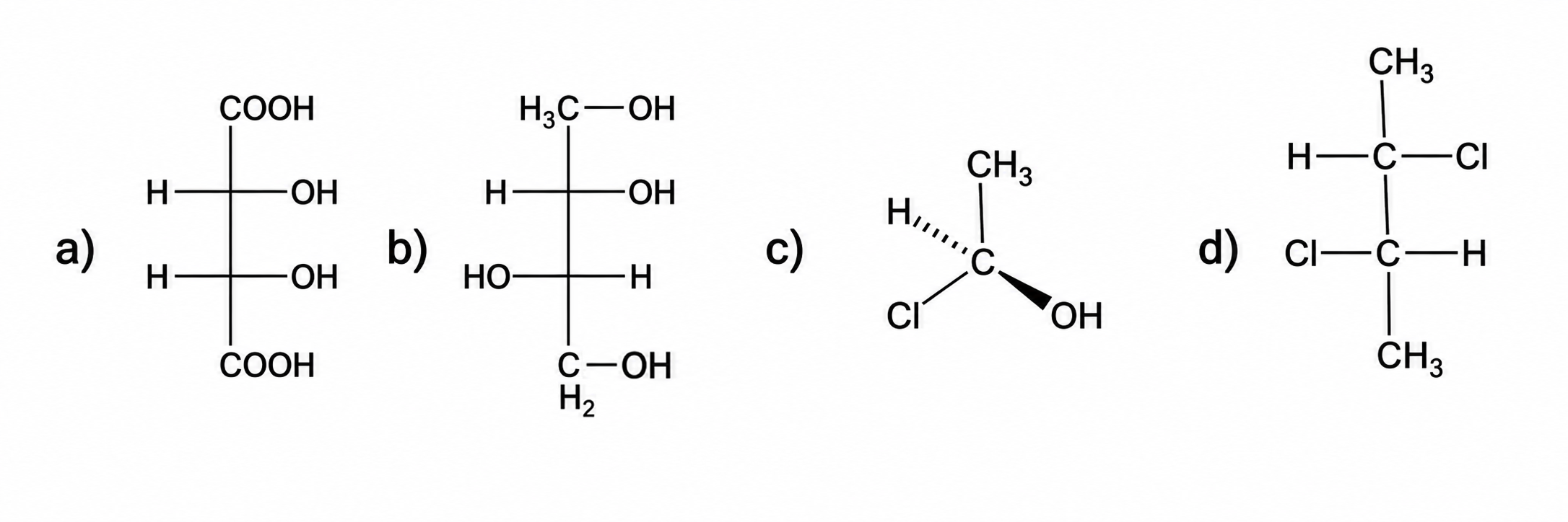 Patru structuri chimice etichetate a, b, c, d