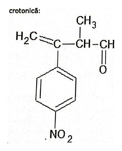 Structură chimică: 4-nitrofenil cu catenă H2C=C(–CH3)–CH–CHO, aldehidă nesaturată